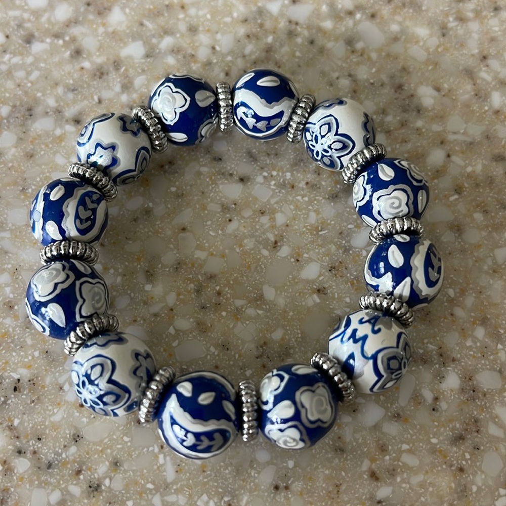 ANGELA MOORE original design bracelet. Navy/white/silver